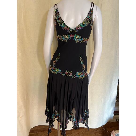 Sue Wong Y2K Sz 6 Black Beaded Drop Waist Fairy Core Whimsygoth Asymmetrical Hem - Picture 3 of 14